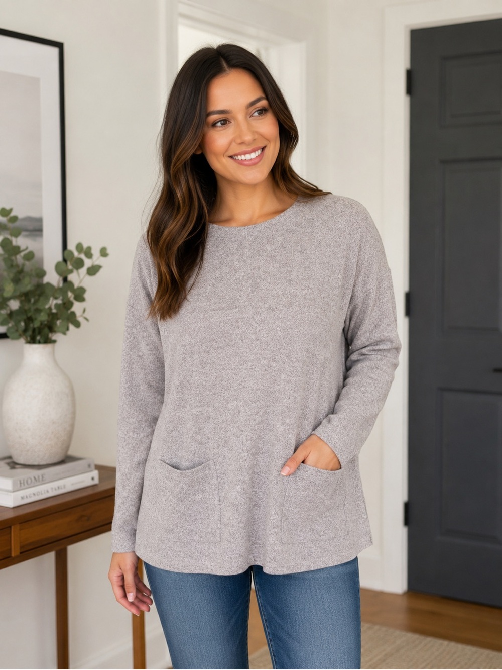 Loft Gray/Maroon Colorblock Pocket Tunic Sweater - Size M